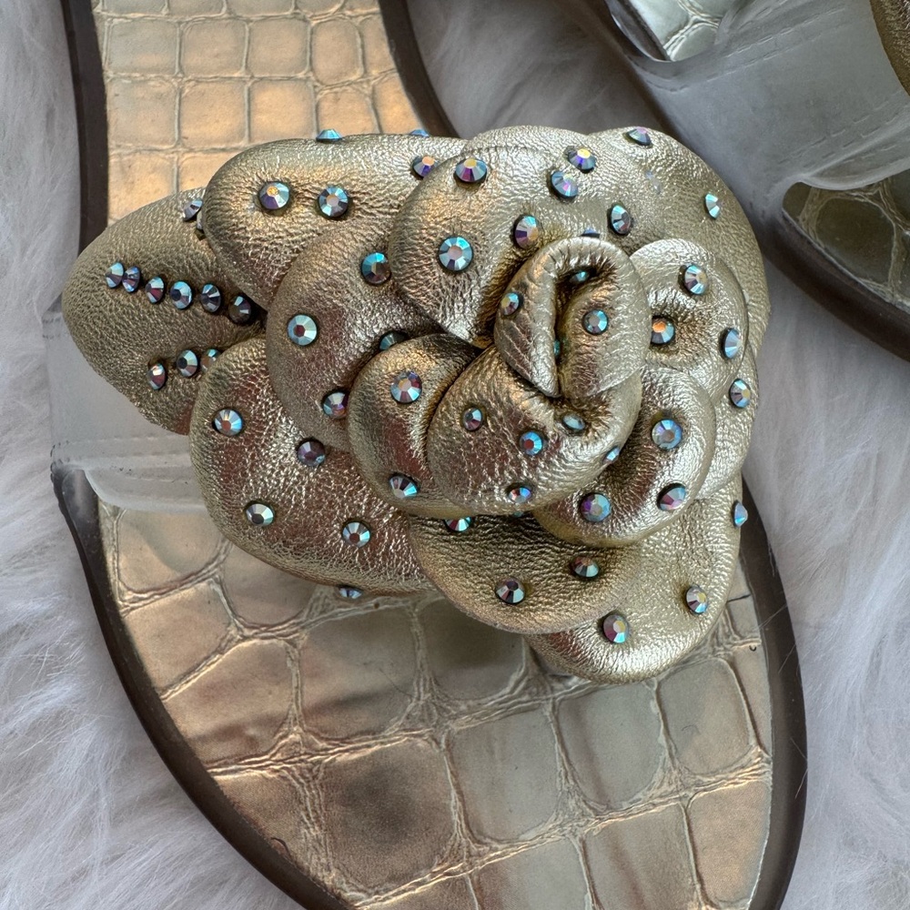 Stuart Weitzman Gold Embellished Women's Sandals - Picture 5 of 10